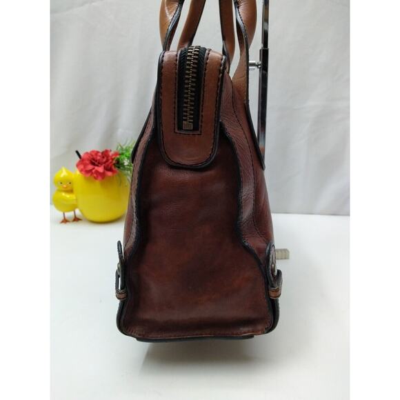 Fossil Maddox Brown Leather Black Stripe Zipper Satchel Shoulder Bag - Picture 3 of 10
